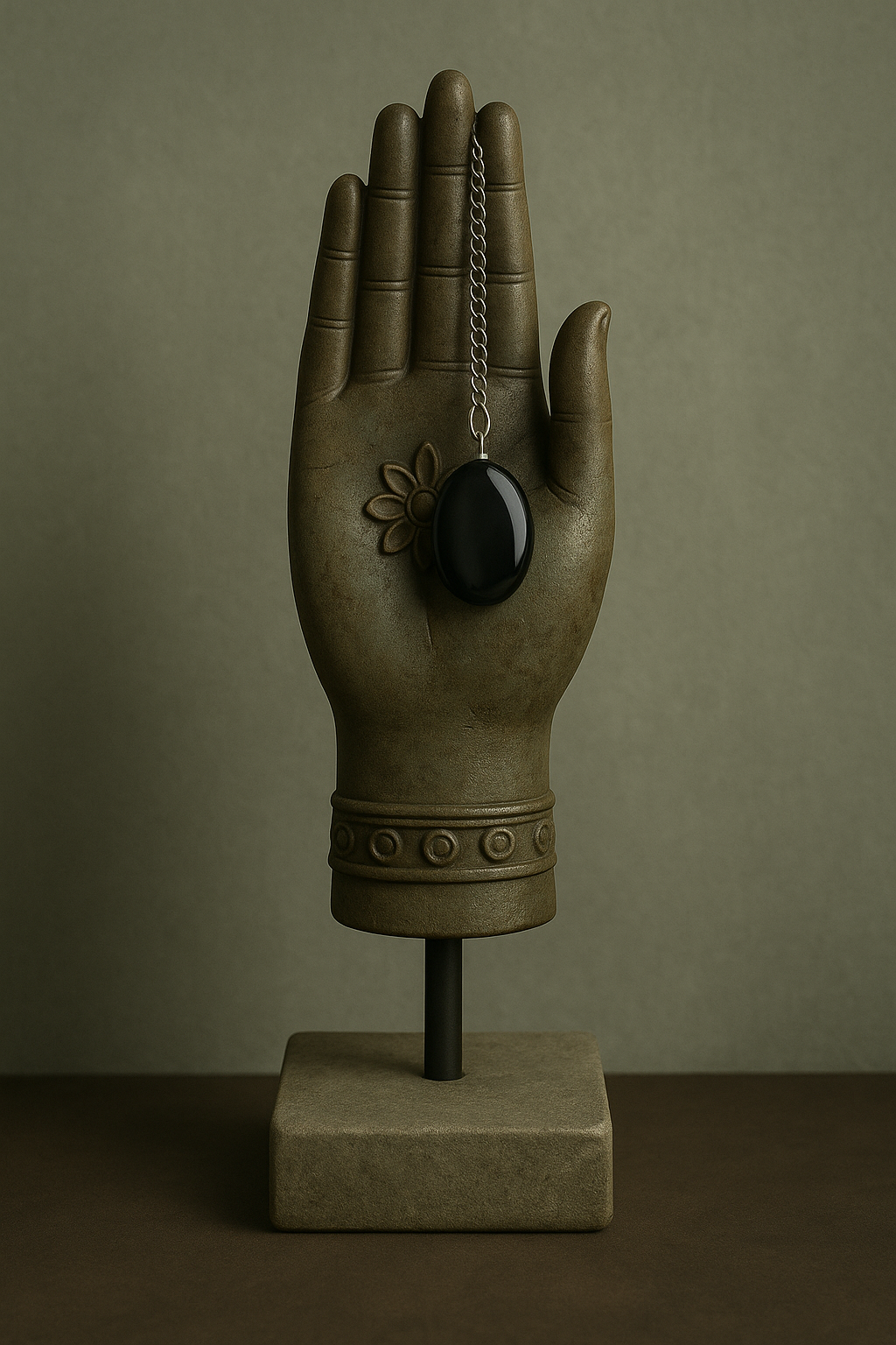 main bronze et pierre noire