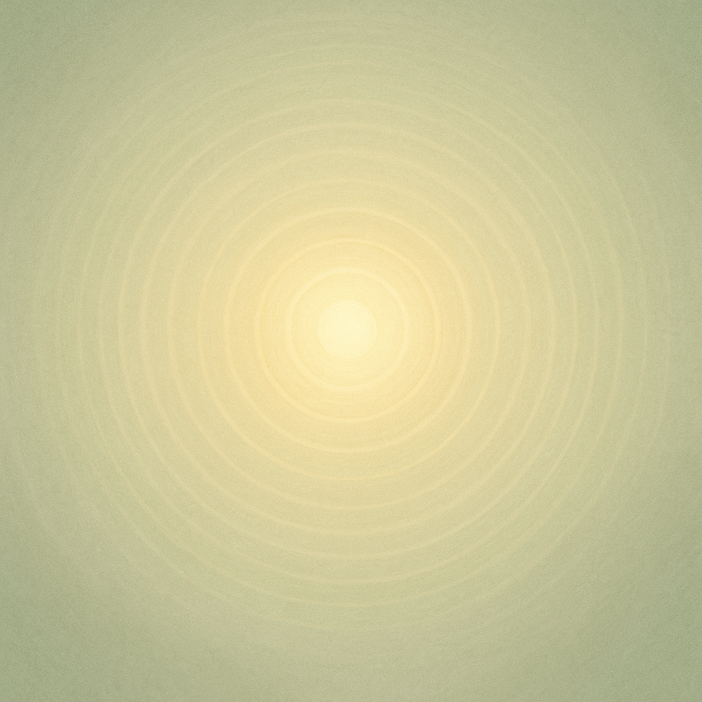 Illustration poétique abstraite symbolisant une onde lumineuse qui se propage en cercles dorés et sauge, représentant l’unité des intentions et de l’énergie.